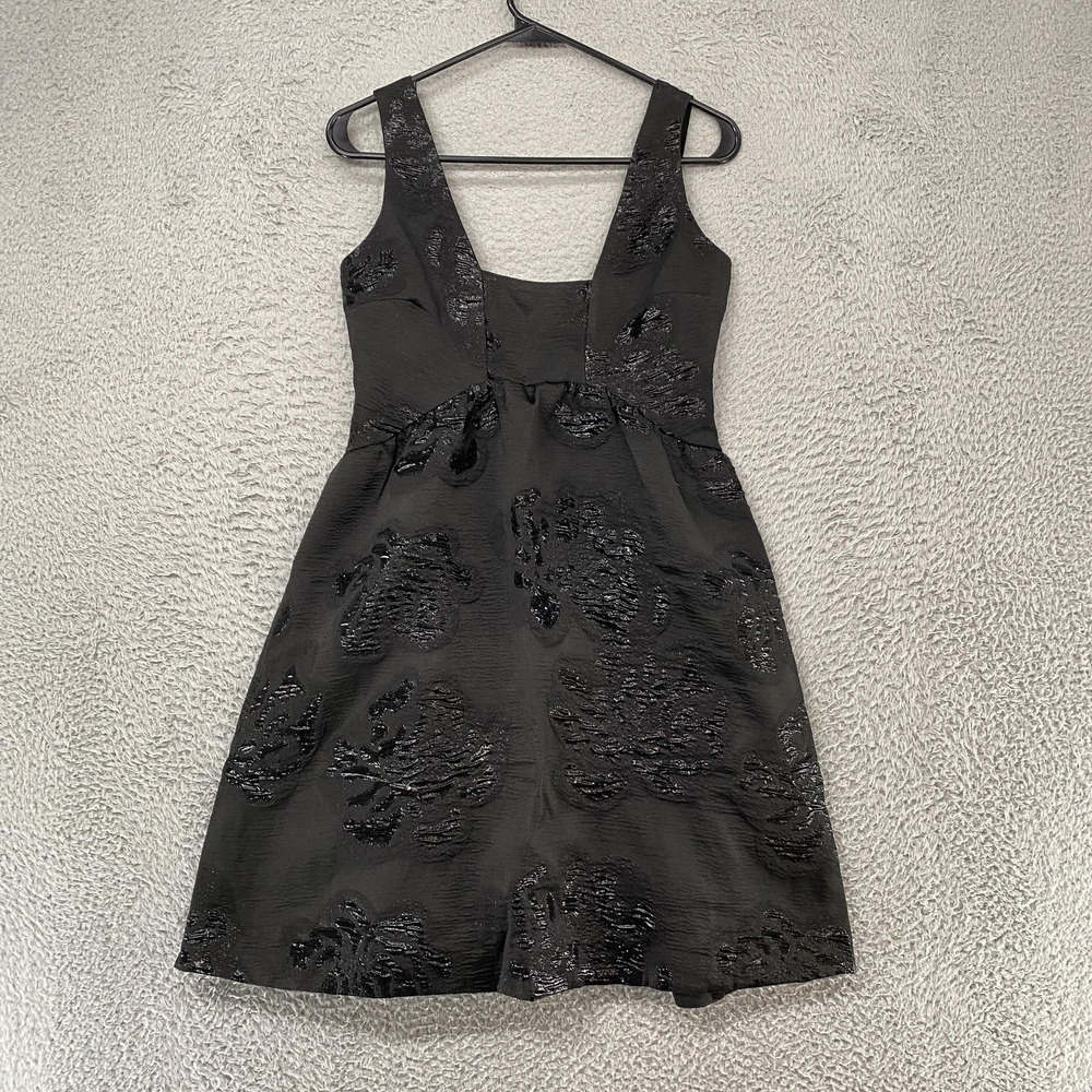 Maeve Dress‎ Womens 2 Black Jacquard Floral Fit Flare Square Neck Mini Party